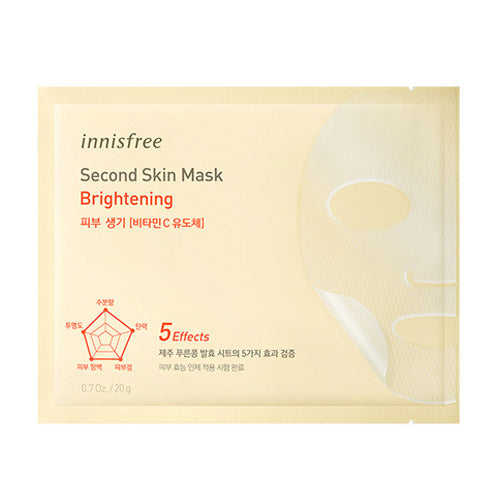 [Innisfree] Máscara Facial Second Skin Mask Sheet Brightening (5 unid.) 20g 🇰🇷